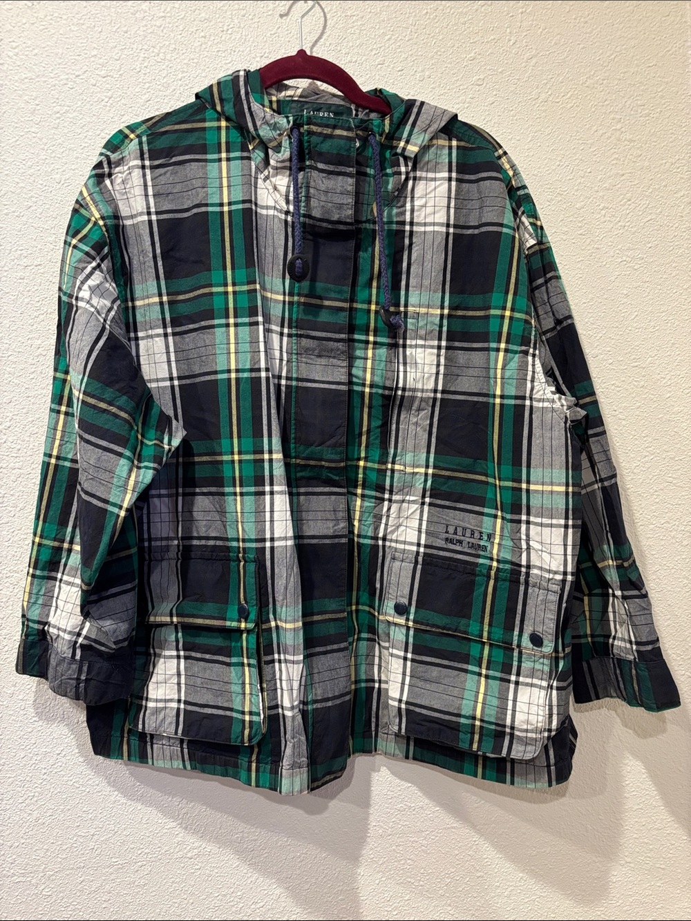 Vintage plaid hooded zip-up jacket